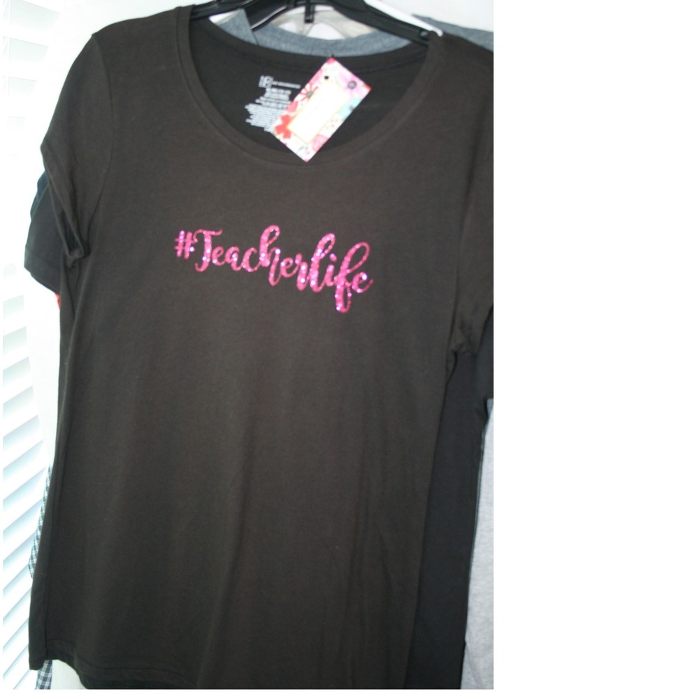 No Boundaries Womens Teacherlife Pink Glitter Graphic Tee Black XL 15-17